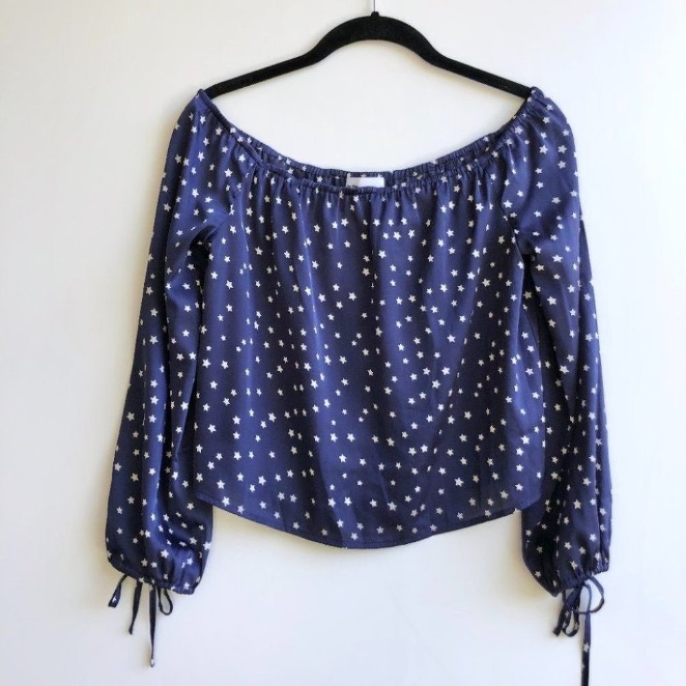 By The Way. Off The Shoulder Blue Star Blouse